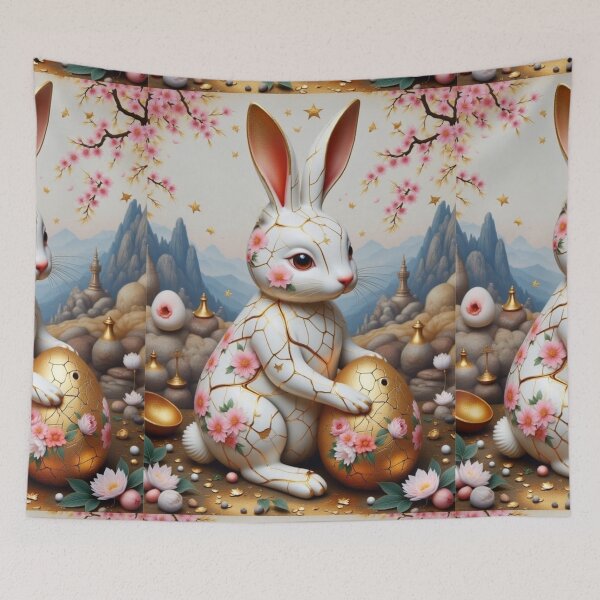 Item preview, Porcelain Easter bunny with eggs,  Easter art, animal wall art, nursery decoration, Easter DIY designed and sold by Coolparrotgirl.