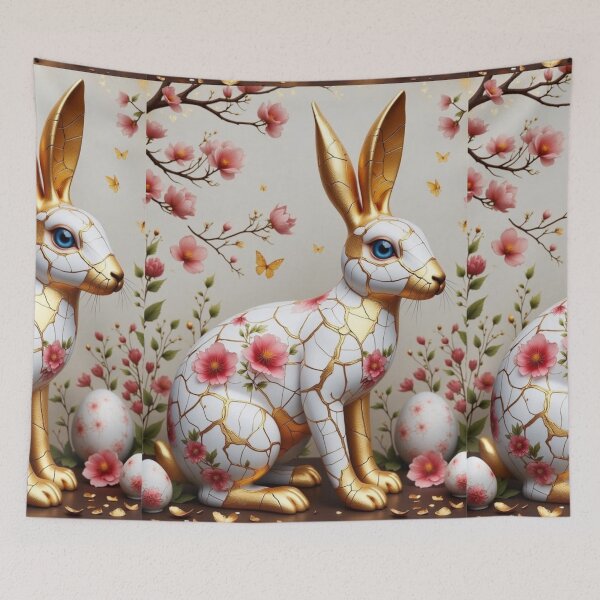 Item preview, Porcelain Easter bunny with eggs,  Easter art, animal wall art, nursery decoration, Easter DIY designed and sold by Coolparrotgirl.