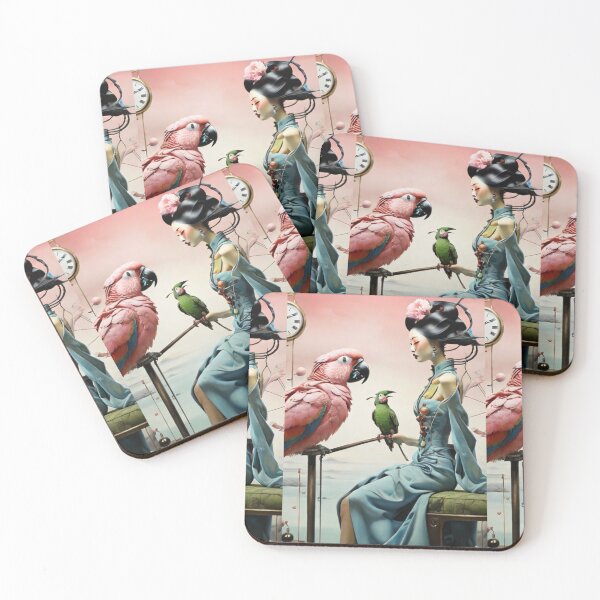 Item preview, Geisha with birds abstract designed and sold by Coolparrotgirl.