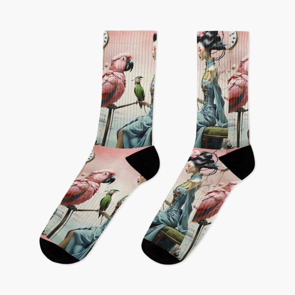 Item preview, Geisha with birds abstract designed and sold by Coolparrotgirl.