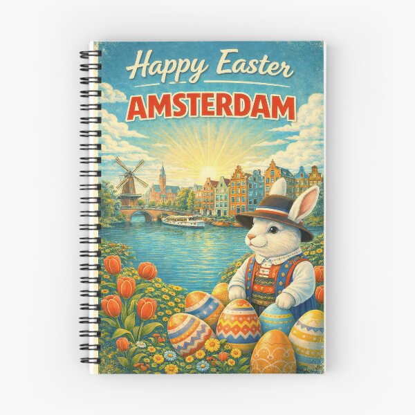 Item preview, Happy Easter Amsterdam – Retro Easter greeting card with canals & tulips designed and sold by Earth Celebration Designs.