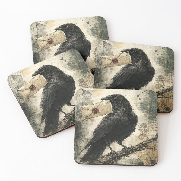 Item preview, Raven With Letter Collage Art – Dark Academia Crow Illustration, Gothic Aesthetic Wall Art, Vintage Mixed Media Art Print designed and sold by art2print.
