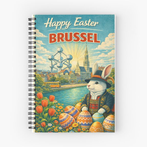 Item preview, Happy Easter Brussels – Retro Easter card with Atomium & spring motif designed and sold by Earth Celebration Designs.