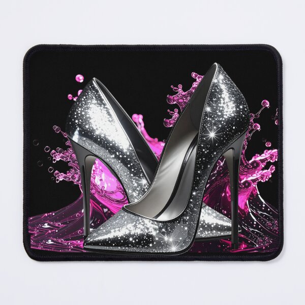 Item preview, Silver Sparkle High Heels with Hot Pink and Black Splash Design designed and sold by Teale-Studio.
