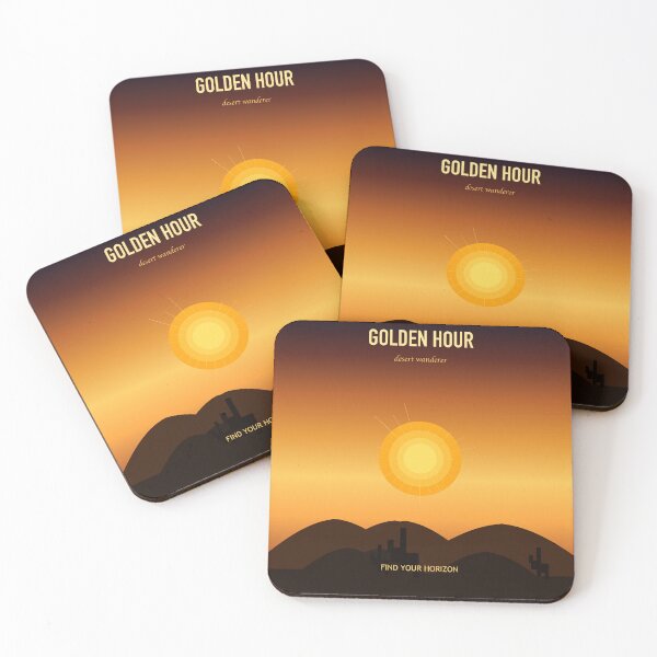 Item preview, Golden Hour Desert Sunset Warm Amber Cactus Dunes Southwest Wanderer Art Print designed and sold by NocturnalGoods.
