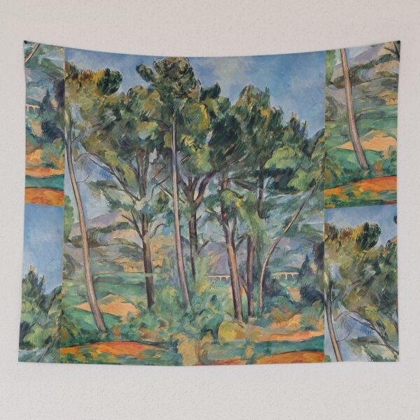 Aperçu de l'œuvre Pin et aqueduc de Paul Cézanne : Affiche de paysage post-impressionniste créée et vendue par artofuniverse.