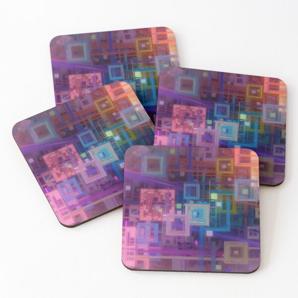 Item preview, Vibrant Abstract Geometric Network of Interconnected Squares and Lines in Neon Colors designed and sold by SparroCreative.