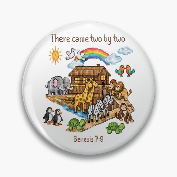 Item preview, Heirloom Cross Stitch Baby Onesie – Noahs Ark Design – Genesis 7:9 Christian Scripture Baby Bodysuit – Christian Baby Shower Gift Onesie designed and sold by WicketGate.
