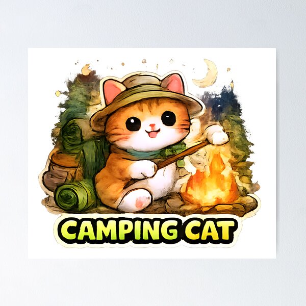 Item preview, Kawaii Cute Camping Cat designed and sold by VictorySticker.