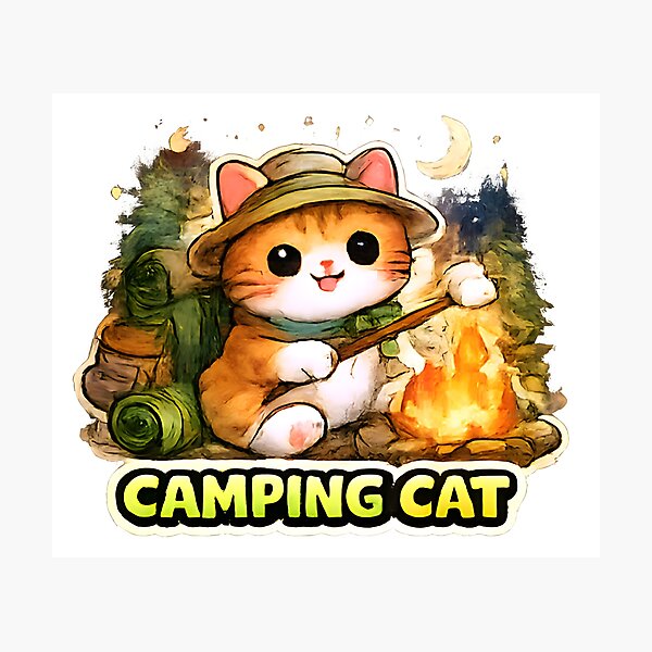 Item preview, Kawaii Cute Camping Cat designed and sold by VictorySticker.