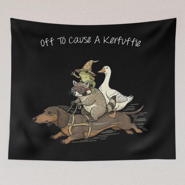Item preview, Off To Cause A Kerfuffle Funny Animals Riding Dachshund Wizard Frog Raccoon designed and sold by Phil Ben.