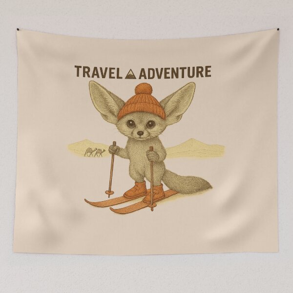 Item preview, Cute Fennec Fox Desert Skiing – Kawaii Sand Adventure designed and sold by Aloloco.