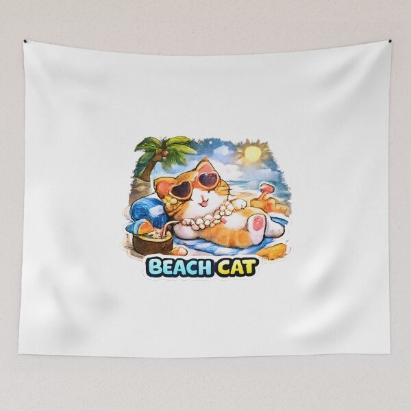 Item preview, Kawaii Cute Beach Cat designed and sold by VictorySticker.