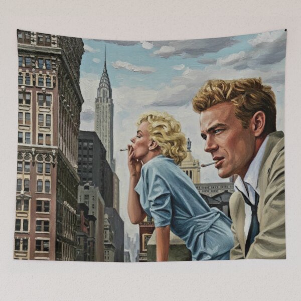 Item preview, The Skyline Dreamers: Marilyn and James Dean New York Impasto Portrait designed and sold by Art's Diner.