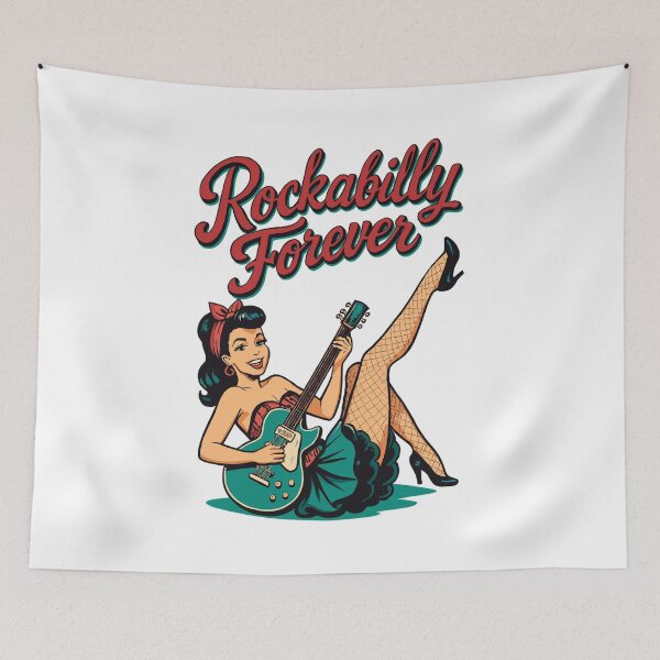 Item preview, Rockabilly Forever: Pin-up woman with retro electric guitar designed and sold by Pineapple-Tree.