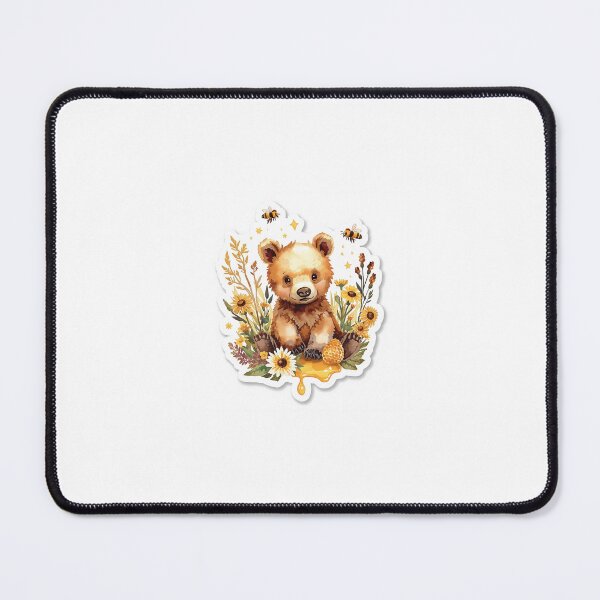 Item preview, Cute Bear Cub with Honeycomb and Wildflowers Sticker designed and sold by FernwoodPrints.
