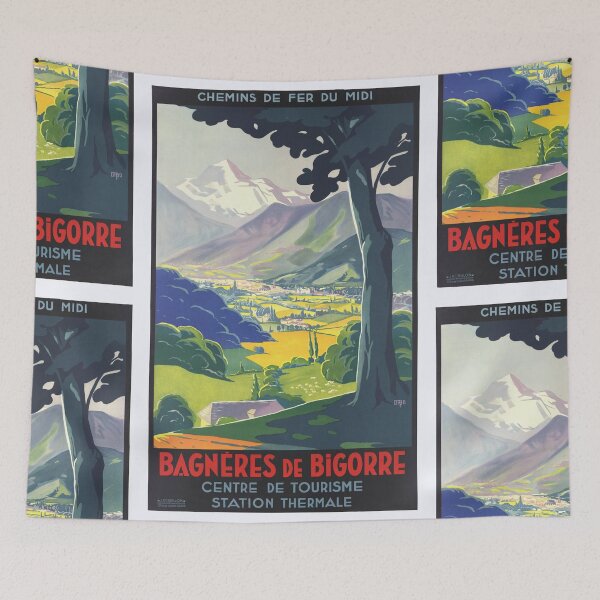 Item preview, Vintage Art Deco Travel Poster | Bagnères-de-Bigorre | French Pyrenees | Chemins de Fer du Midi | Thermal Spa Destination designed and sold by artofuniverse.