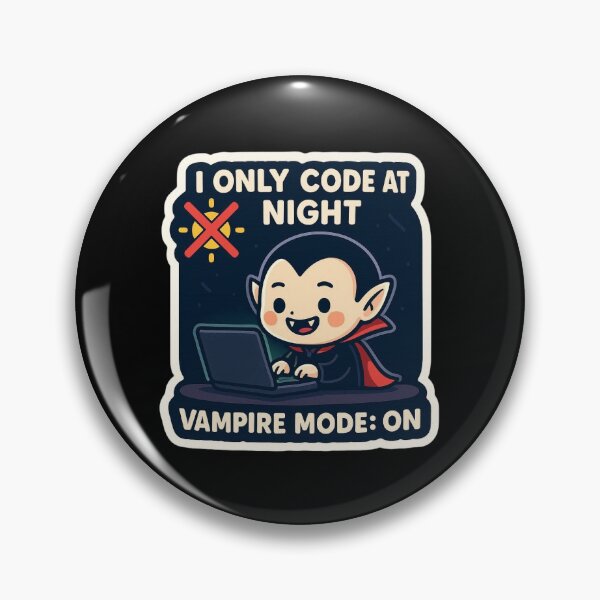 Item preview, I Only Code At Night Vampire Developer - Dark Mode Sticker designed and sold by NullPointerArt.
