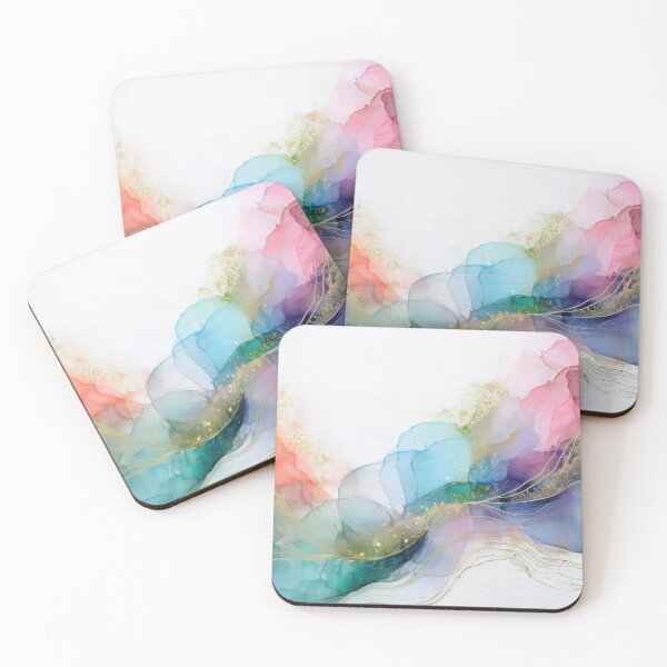 Item preview, PINK Teal and gold VINTAGE Fluid art, pink and blue watercolour abstract artwork, blush pink alcohol ink effect, pastel pink alcohol ink abstract spring painting  designed and sold by navitalidesign.