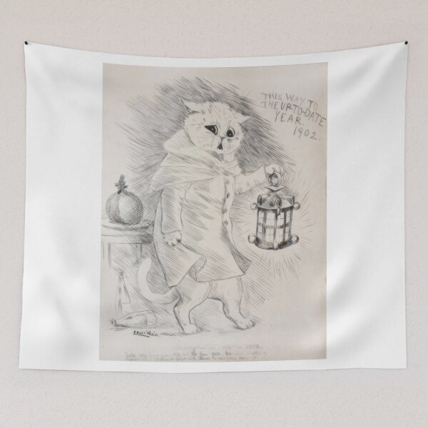Item preview, CATASTROPHIES ARE 'OFF' IN 1902 TAKE CARE HOW YOU STEP INTO THE NEW YEAR. DECEMBER IS RATHER A TRYING MONTH TO GET THROUGH, WHAT WITH CHRISTMAS, AND NEW YEAR'S EVE - 1902  - Louis Wain designed and sold by nebelimr.