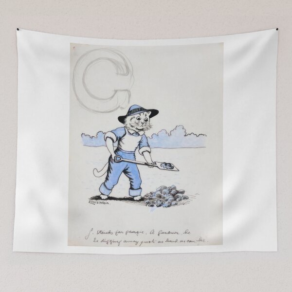 Item preview, G STANDS FOR GEORGIE, A GARDENER. HE IS DIGGING AWAY JUST AS HARD AS HE CAN BE - Art Nouveau (Modern)  - Louis Wain designed and sold by nebelimr.