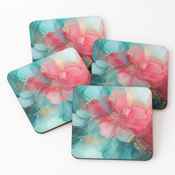 Item preview, Sage green and red crimson VINTAGE Fluid art botanicals, red, green and gold watercolour abstract artwork, blush pink alcohol ink effect, pastel green floral spring painting  designed and sold by navitalidesign.