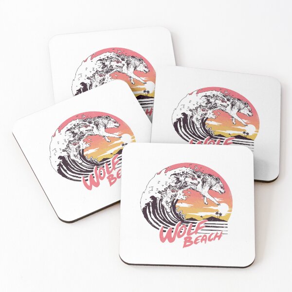 Item preview, Wolf Beach Retro 80s Synthwave - Surfing Wolves Sunset Illustration designed and sold by HBDStudio.