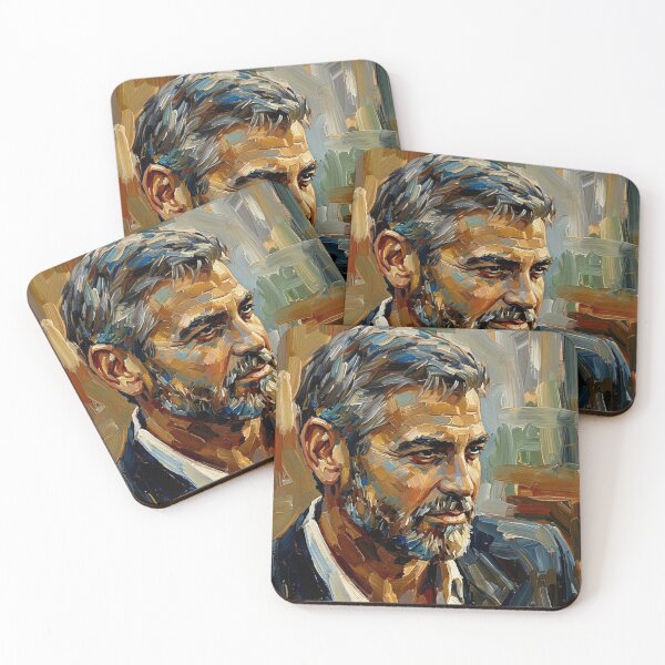 Item preview, The Silver Fox: George Clooney Midnight Impasto Portrait designed and sold by Art's Diner.