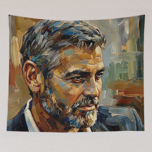 Item preview, The Silver Fox: George Clooney Midnight Impasto Portrait designed and sold by Art's Diner.