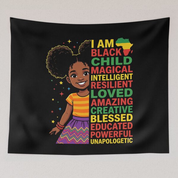 Item preview, I Am Black Child Magical Intelligent Resilient Loved Amazing Creative Blessed Educated Powerful Unapologetic Black Girl Empowerment Affirmation designed and sold by SofenArt.