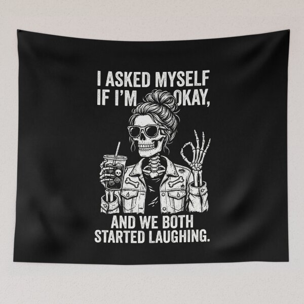 Item preview, I Asked Myself If I'm Okay, And We Both Started Laughing Sarcastic Woman Humor Messy Bun Mom Coffee Lover designed and sold by SofenArt.