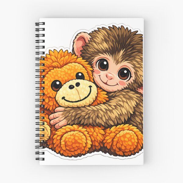 Item preview, Cute Baby Monkey Hugging Plush Toy – Adorable Kawaii Cartoon Sticker designed and sold by VibeVauilt.