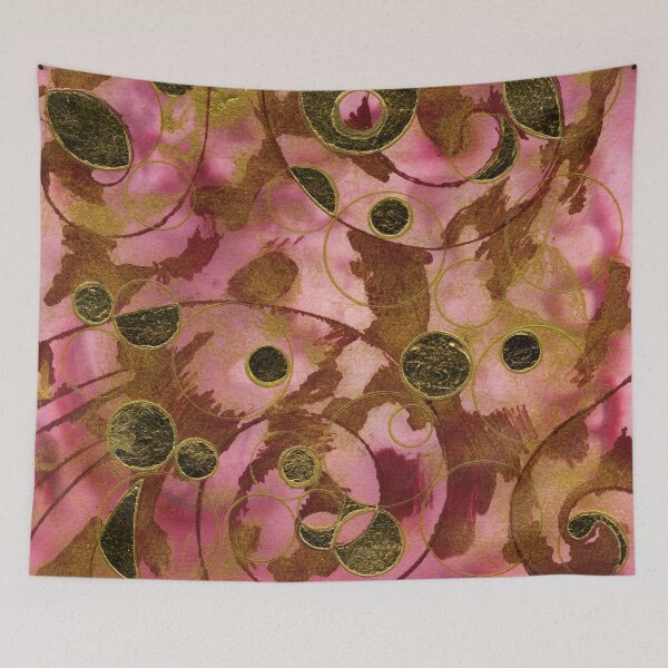 Item preview, Bubbles, French Curves and Circles Abstract in Jacques Herbin Rouge Grenat, Gold and Gold Leaf designed and sold by LymphomaLass.