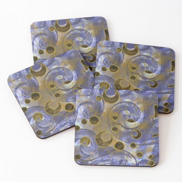 Item preview, Bubbles, French Curves and Circles Abstract in Jacques Herbin Bleu Nuit, Gold and Gold Leaf designed and sold by LymphomaLass.