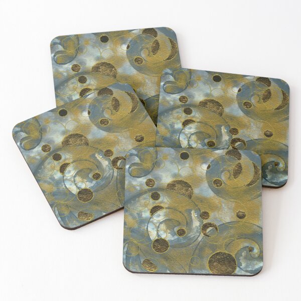 Item preview, Bubbles, French Curves and Circles Abstract in Jacques Herbin Vert De Gris, Gold and Gold Leaf designed and sold by LymphomaLass.