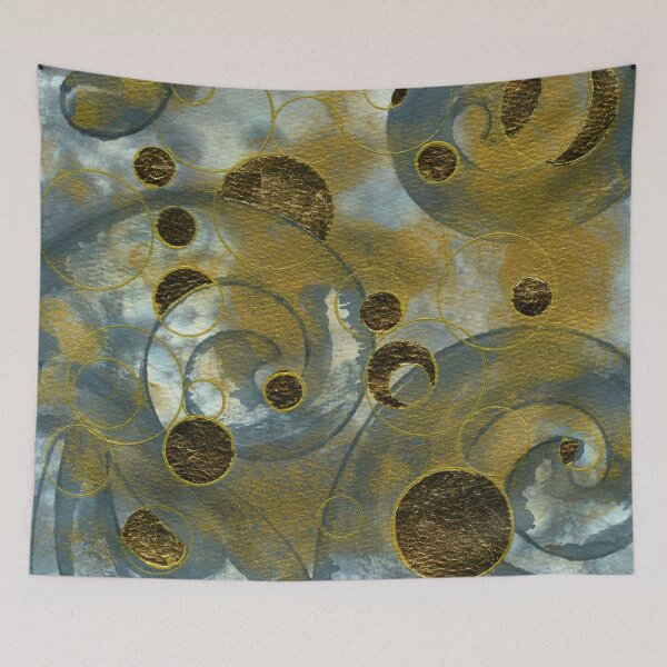 Item preview, Bubbles, French Curves and Circles Abstract in Jacques Herbin Vert De Gris, Gold and Gold Leaf designed and sold by LymphomaLass.