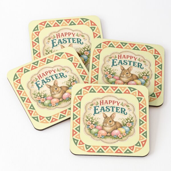 Item preview, Vintage Easter Bunny with Colorful Eggs and Spring Flowers designed and sold by Szpaku desart .