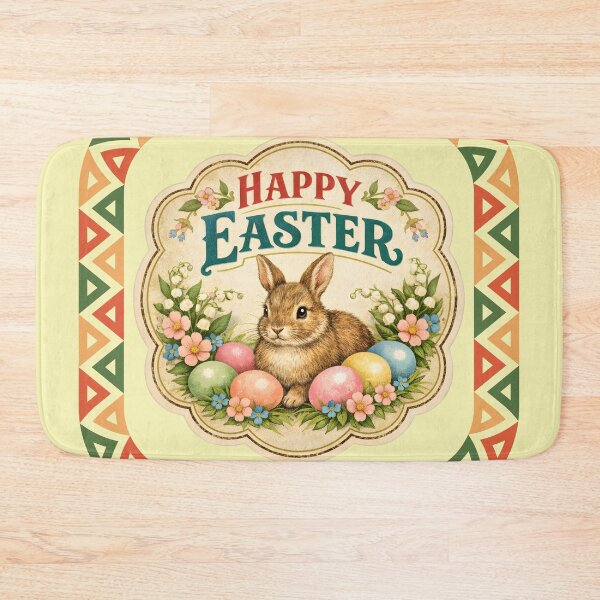 Item preview, Vintage Easter Bunny with Colorful Eggs and Spring Flowers designed and sold by Szpaku desart .