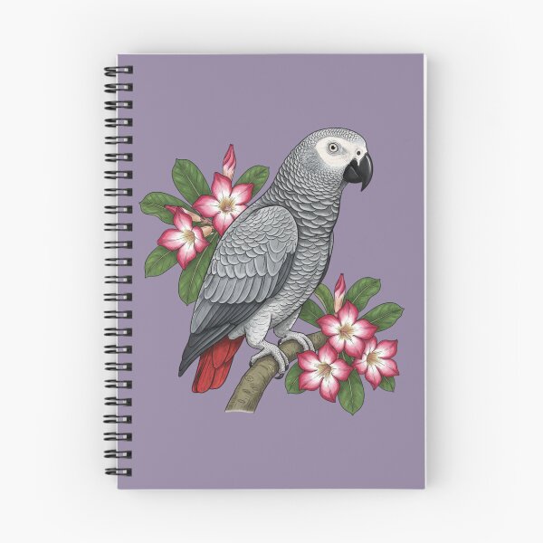 Item preview, African Grey Parrot and Desert Rose Botanical Illustration designed and sold by BirdsnStuff.