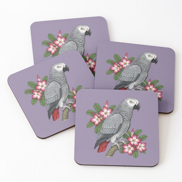 Item preview, African Grey Parrot and Desert Rose Botanical Illustration designed and sold by BirdsnStuff.