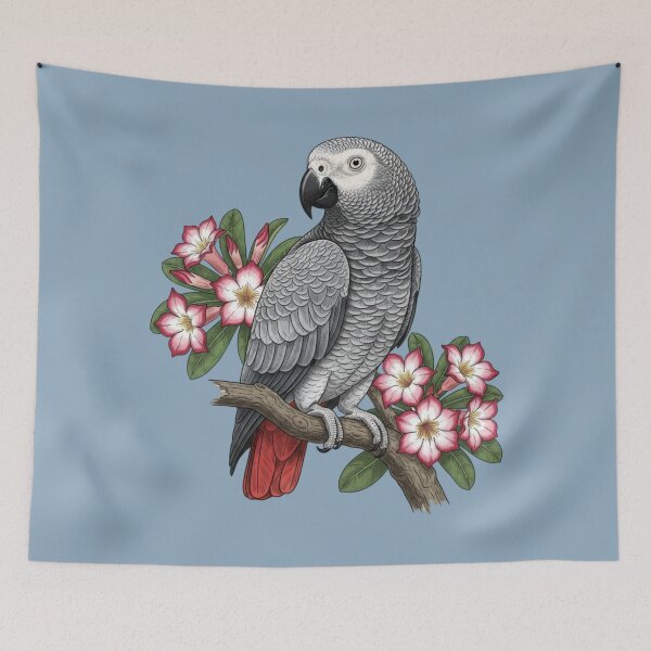 Item preview, African Grey Parrot and Desert Rose Flowers designed and sold by BirdsnStuff.