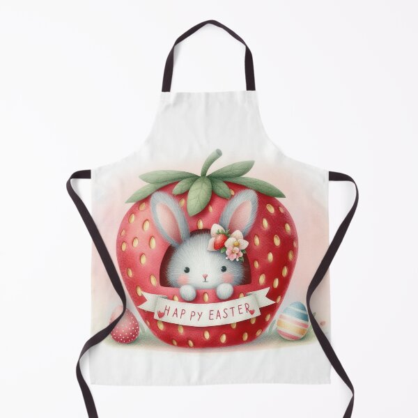 Artikelvorschau, Ein niedlicher Osterhase lugt aus einem erdbeerförmigen Häuschen hervor. entworfen und verkauft von ideandesign.
