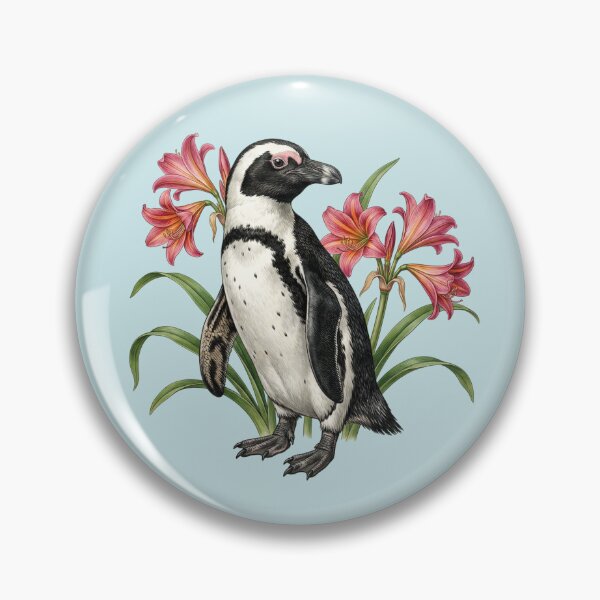 Item preview, African Penguin and Pink Cape Lily Illustration designed and sold by BirdsnStuff.