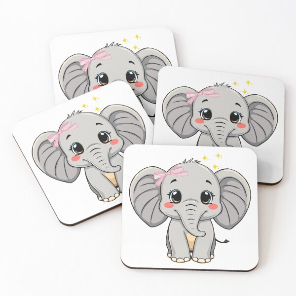 Item preview, Cute Baby Elephant with Pink Bow Kawaii Art  designed and sold by AnnasAnia.