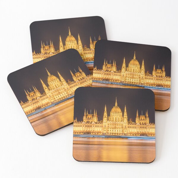 Item preview, Hungarian Parliament Building Night Long Exposure – Budapest Danube River Cityscape Photography designed and sold by Martindoran.
