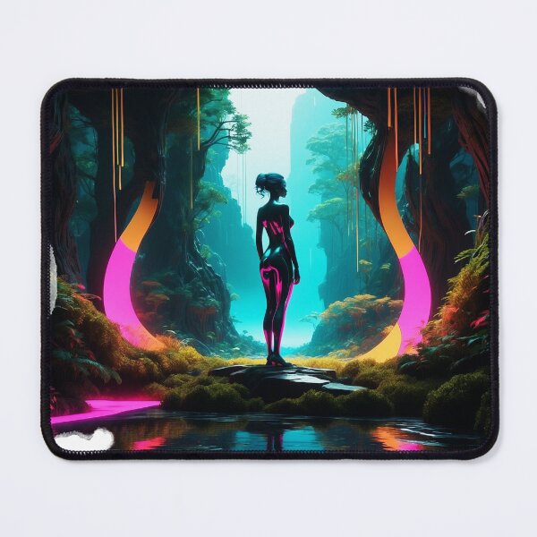 Item preview, Futuristic woman in a luminous neon jungle designed and sold by neogenisis.