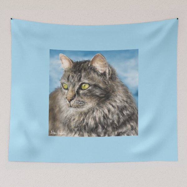 Item preview, Painting of a Gorgeous Furry Gray Cat designed and sold by ibadishi.