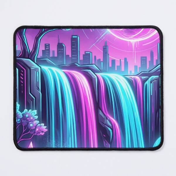 Item preview, Neon Solarpunk Waterfall Cyberpunk Cityscape 2026 designed and sold by MarCinu Art.
