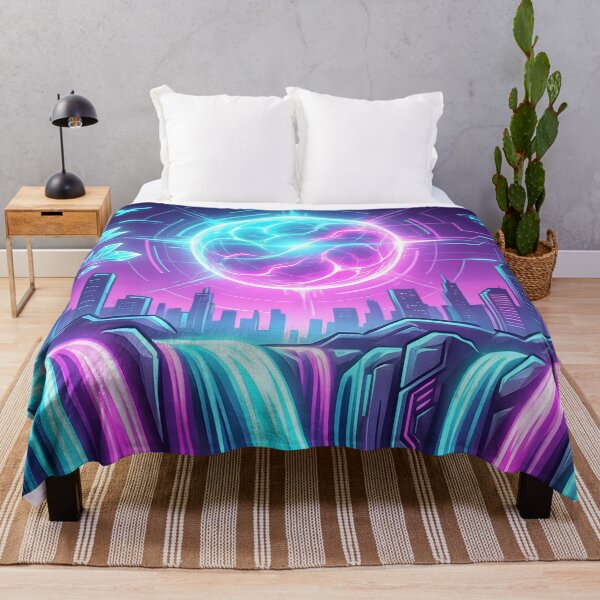 Item preview, Neon Solarpunk Waterfall Cyberpunk Cityscape 2026 designed and sold by MarCinu Art.