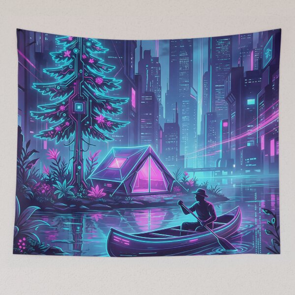 Item preview, Synthwave Christmas Neon Camping Glitch Landscape 2026 designed and sold by MarCinu Art.